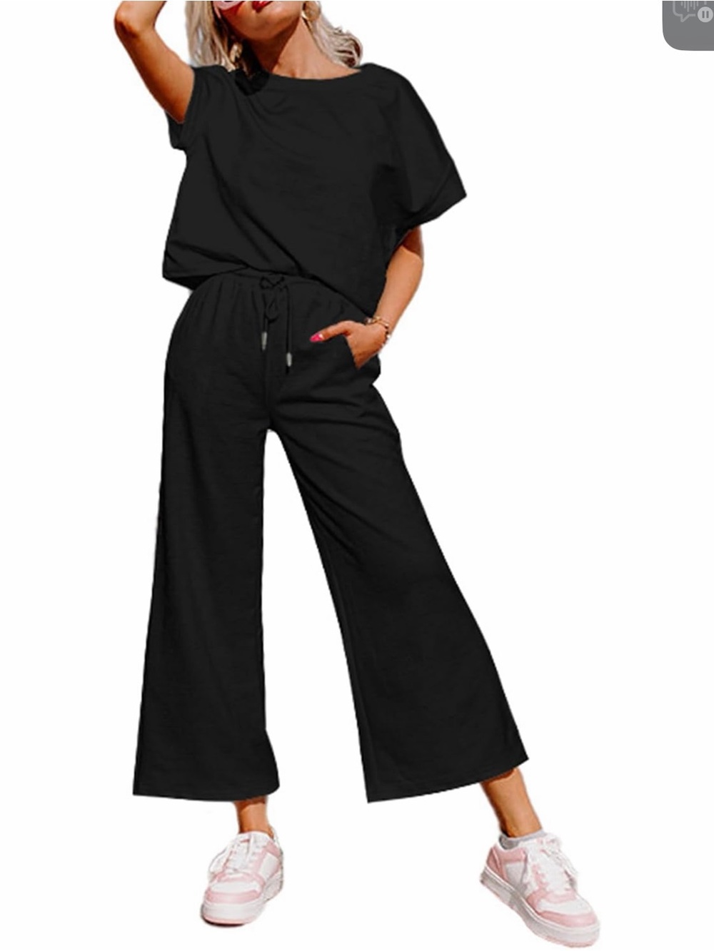 Wide-Leg Drawstring Jumpsuit - Black